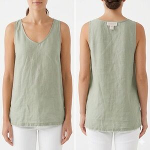 Garnet Hill Light Sage V-Neck Linen-Blend Tank